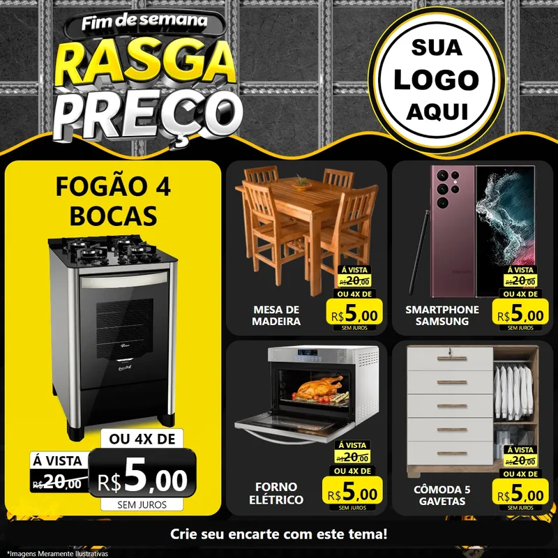 Modelo de Rede Social para Feed Facebook com o tema Fim de Semana Rasga Preço para Móveis e Eletro