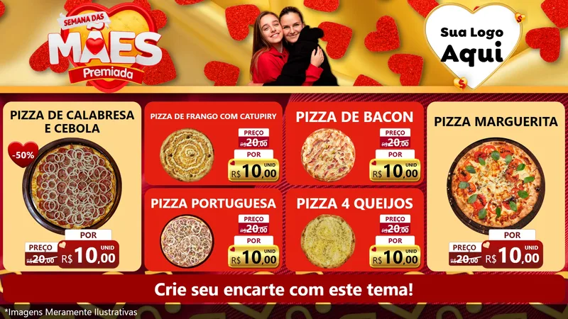 Modelo de TV para TV Horizontal com o tema Semana das Mães Premiada para Pizzaria