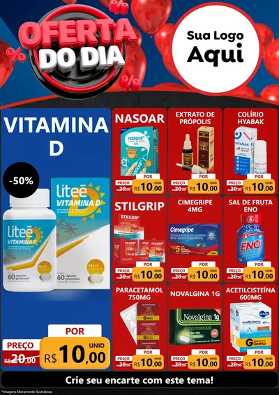 Modelo de Encarte para Encarte A4 Vertical com o tema Oferta do Dia para Farmácia