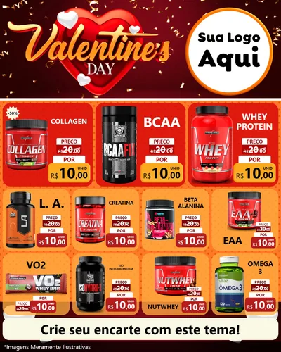 Modelo de Rede Social para Feed Instagram com o tema Valentine's Day para Suplementos alimentares