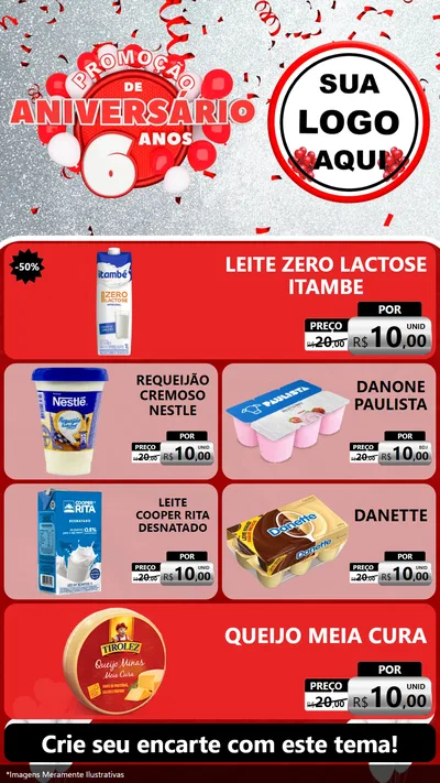 Modelo de TV para TV Vertical com o tema Promoção de Aniversário - 6 Anos para Frios e Laticínios