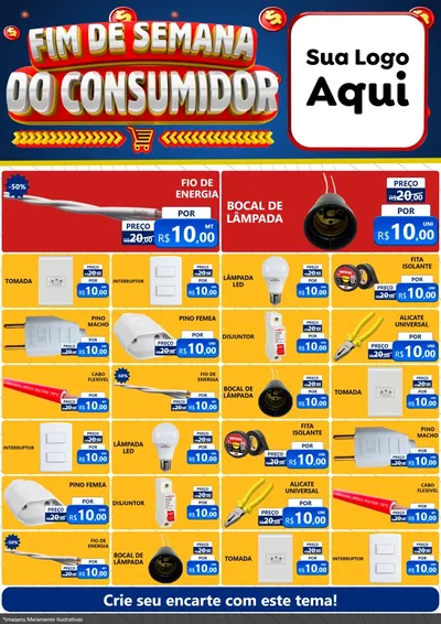 Modelo de Encarte para Encarte A4 Vertical com o tema Fim de Semana do Consumidor para Materiais Elétricos