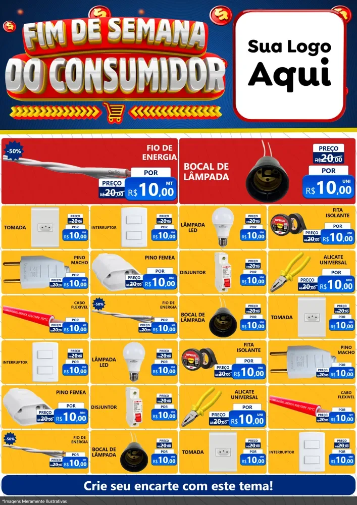 Modelo de Encarte para Encarte A4 Vertical com o tema Fim de Semana do Consumidor para Materiais Elétricos
