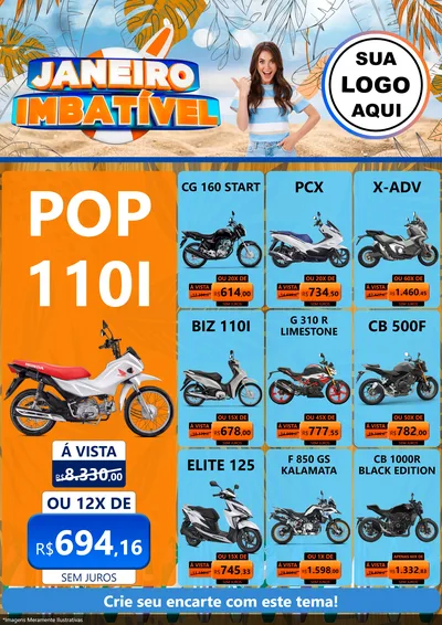 Modelo de Encarte para Encarte A4 Vertical com o tema Janeiro Imbatível para Concessionaria de Motos