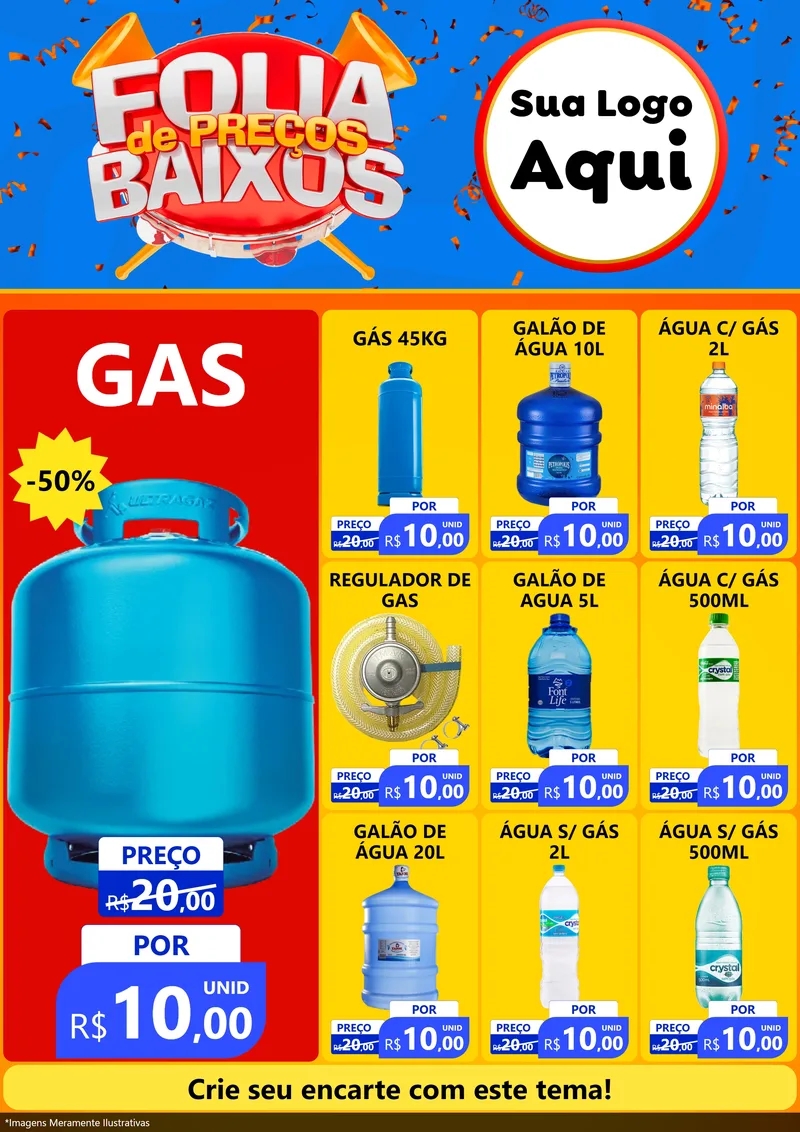 Modelo de Encarte para Encarte A4 Vertical com o tema Folia de Preços Baixos para Água e gás