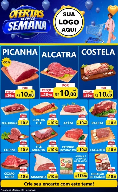 Modelo de Encarte para Encarte Grande com o tema Ofertas de Fim de Semana para Açougue