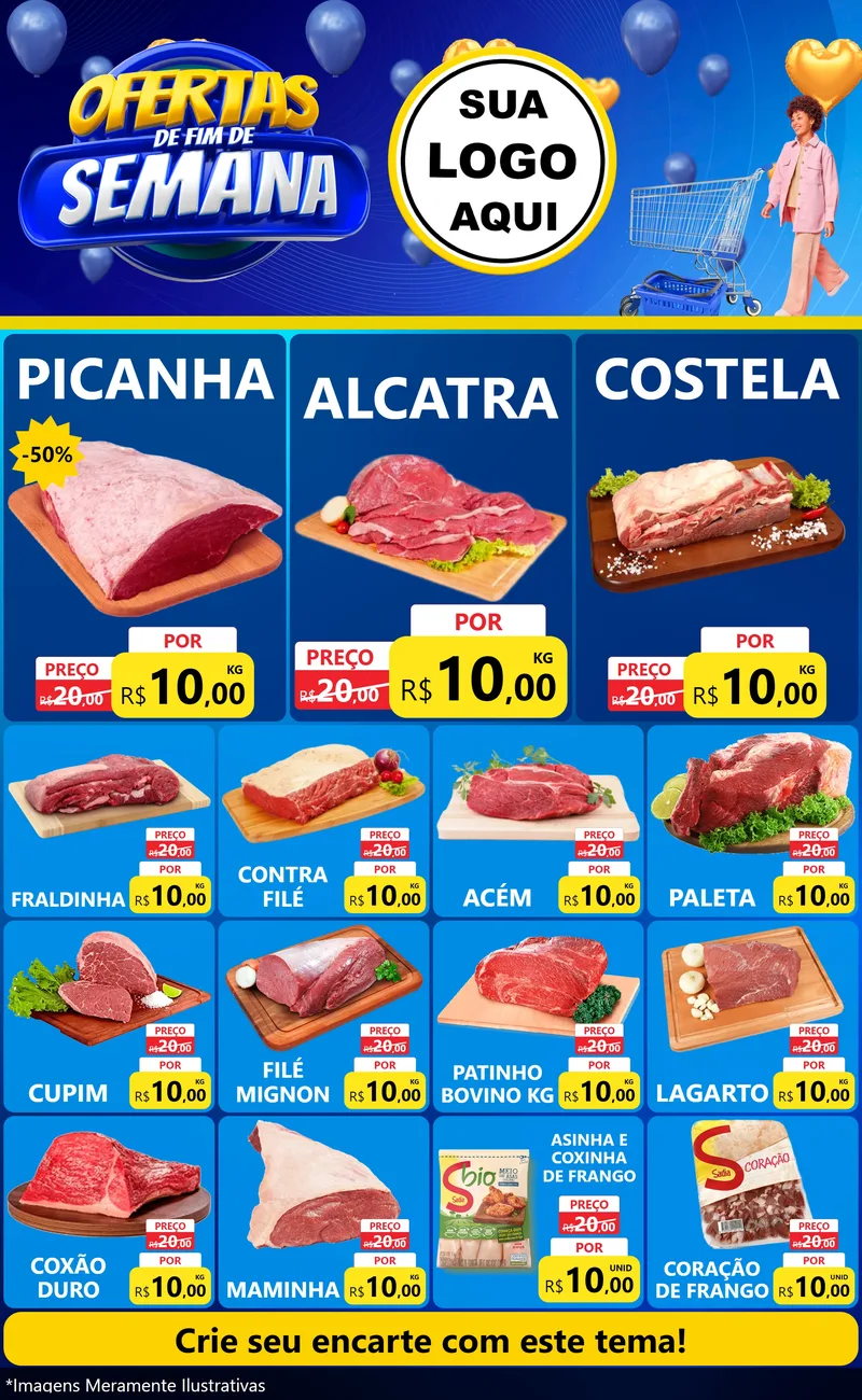 Modelo de Encarte para Encarte Grande com o tema Ofertas de Fim de Semana para Açougue