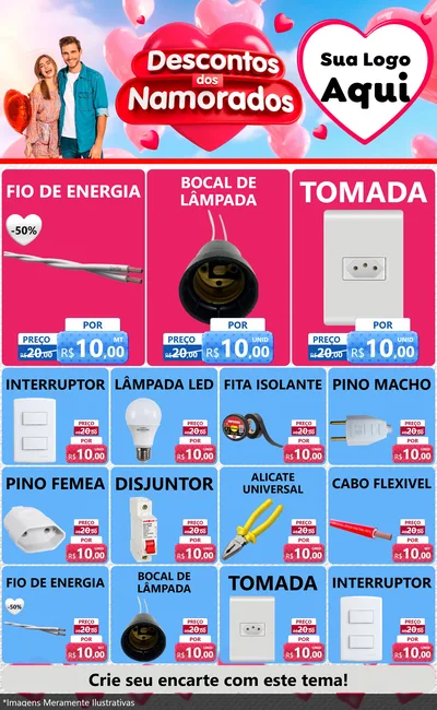 Modelo de Encarte para Encarte Grande com o tema Descontos dos Namorados para Materiais Elétricos