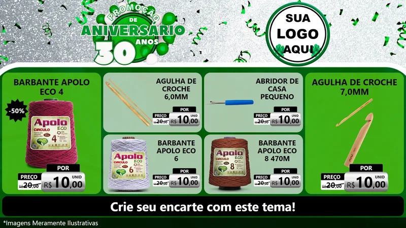 Modelo de TV para TV Horizontal com o tema Promoção de Aniversário - 30 Anos para Armarinho e Aviamentos