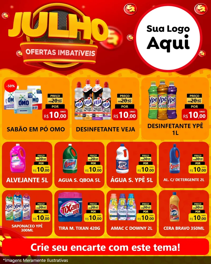 Modelo de Rede Social para Feed Instagram com o tema Julho Ofertas Imbatíveis para Produtos de Limpeza