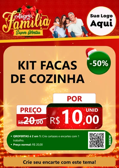 Modelo de Cartaz para Cartaz A4 Vertical com o tema Alegria em Família Super Ofertas - Natal para Utilidades Domésticas
