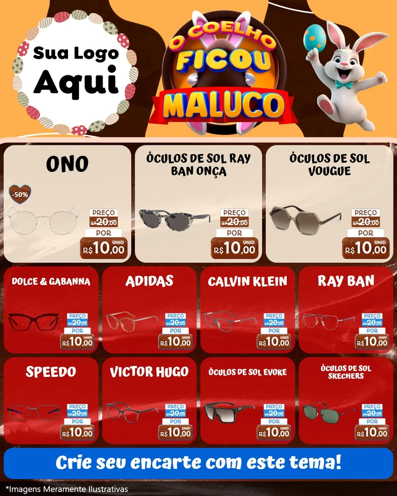 Modelo de Rede Social para Feed Instagram com o tema O Coelho Ficou Maluco - Páscoa para Óticas