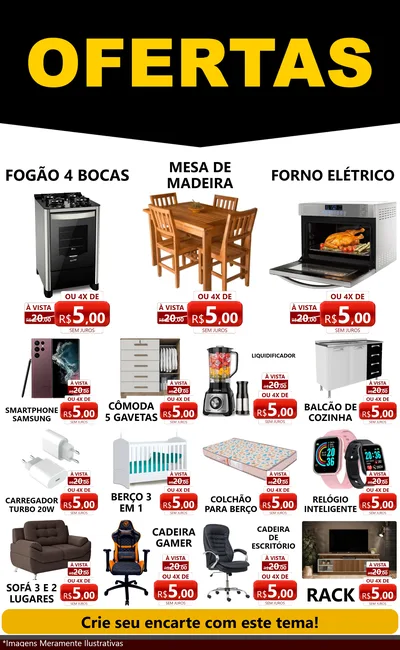 Modelo de Encarte para Encarte Grande com o tema Ofertas Preto e Vermelho Cartaz para Móveis e Eletro