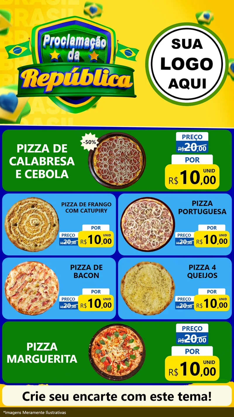 Modelo de TV para TV Vertical com o tema Proclamação da República para Pizzaria