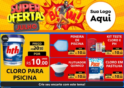Modelo de Encarte para Encarte A4 Horizontal com o tema Super Ofertas Julho para Produtos para Piscina