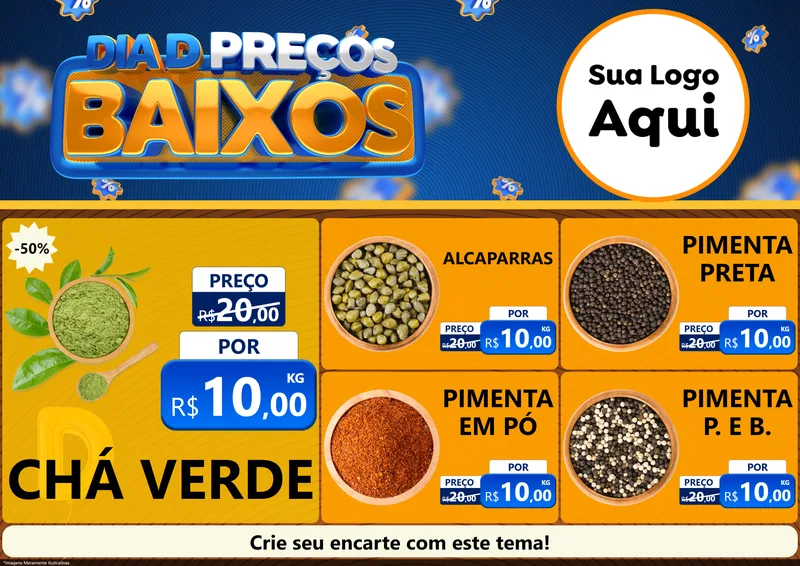Modelo de Encarte para Encarte A4 Horizontal com o tema Dia D Preço Baixo para Produtos Naturais