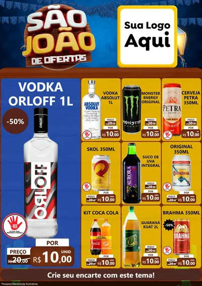 Modelo de Encarte para Encarte A4 Vertical com o tema São João Ofertas Imbatíveis! - Junina para Distribuidora de bebidas