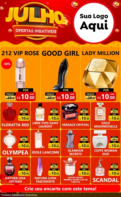 Modelo de Encarte para Encarte Grande com o tema Julho Ofertas Imbatíveis para Perfumes