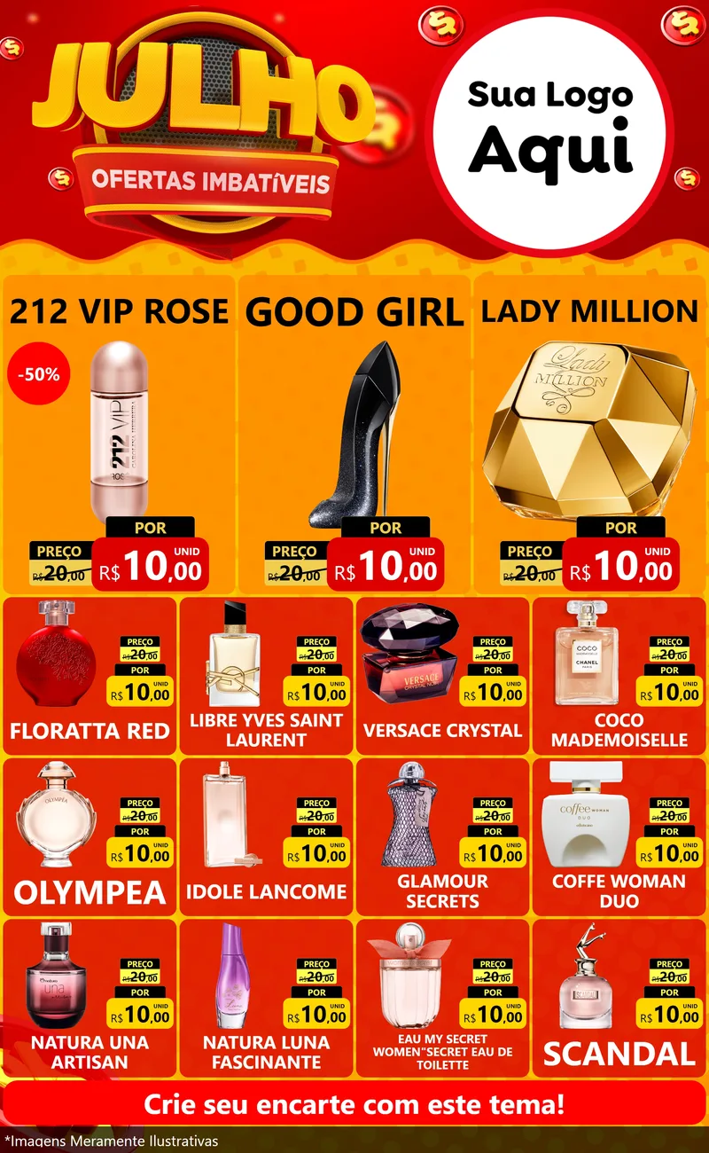 Modelo de Encarte para Encarte Grande com o tema Julho Ofertas Imbatíveis para Perfumes
