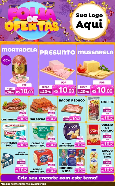 Modelo de Encarte para Encarte Grande com o tema Folia de Ofertas para Frios e Laticínios
