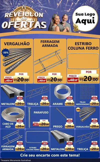 Modelo de Encarte para Encarte Grande com o tema Réveillon de Ofertas para Ferragens