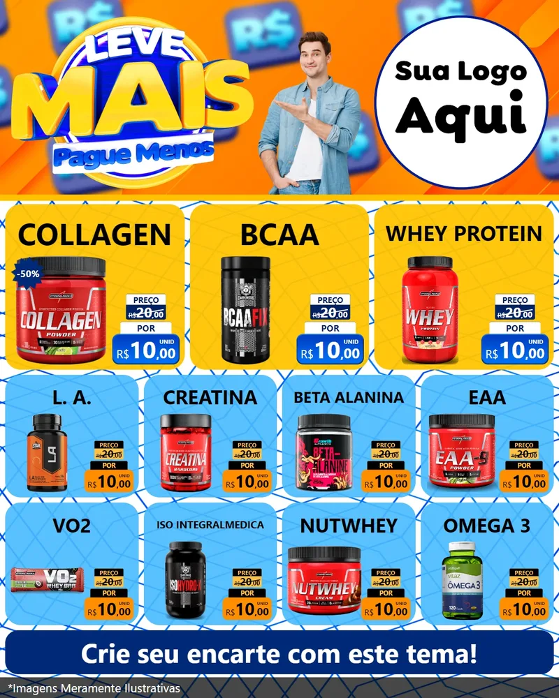 Modelo de Rede Social para Feed Instagram com o tema Leve Mais, Pague Menos para Suplementos alimentares