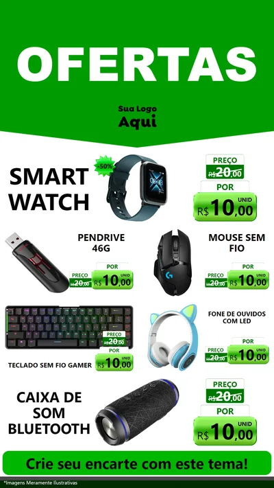 Modelo de TV para TV Vertical com o tema Ofertas Verde Cartaz para Informática
