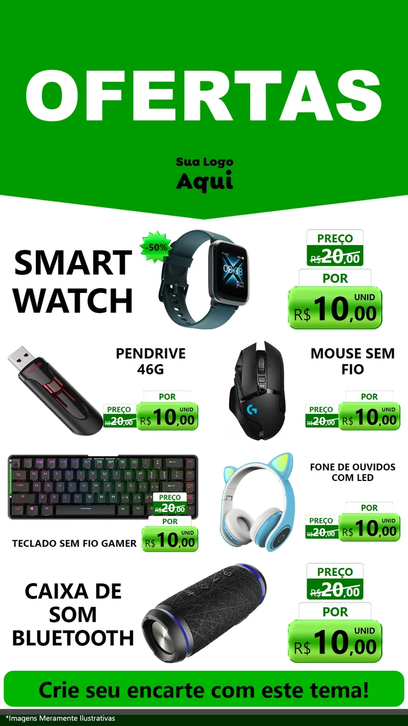 Modelo de TV para TV Vertical com o tema Ofertas Verde Cartaz para Informática