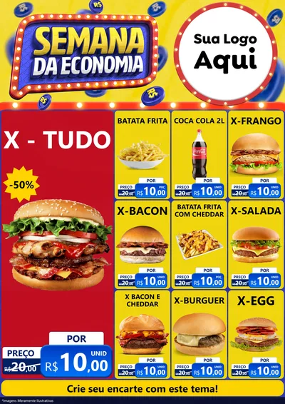 Modelo de Encarte para Encarte A4 Vertical com o tema Semana da Economia para Hamburgueria