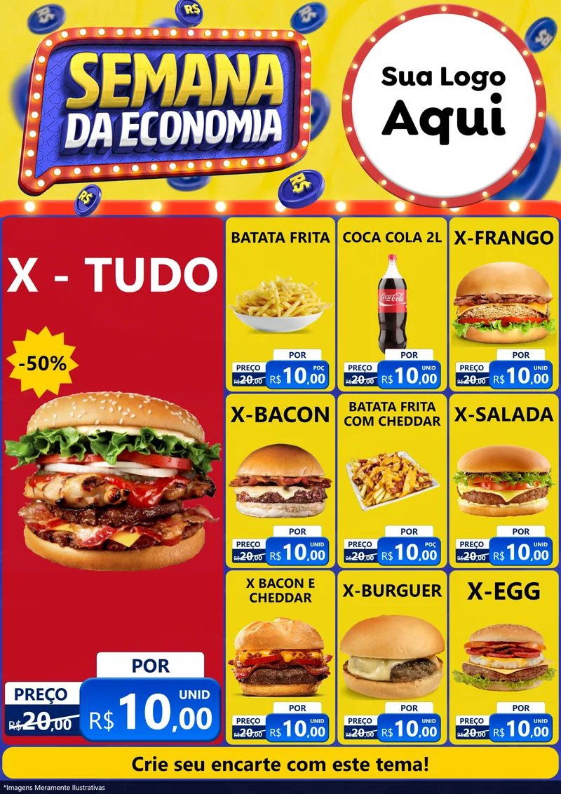 Modelo de Encarte para Encarte A4 Vertical com o tema Semana da Economia para Hamburgueria