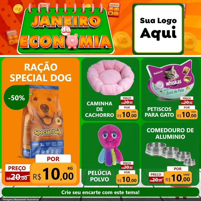 Modelo de Rede Social para Feed Facebook com o tema Janeiro da Economia para Pet Shop