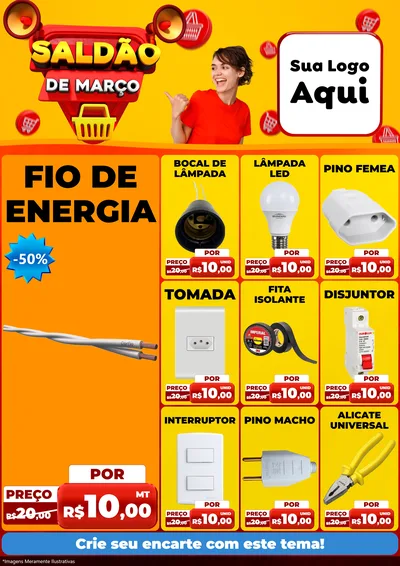 Modelo de Encarte para Encarte A4 Vertical com o tema Saldão de Março para Materiais Elétricos