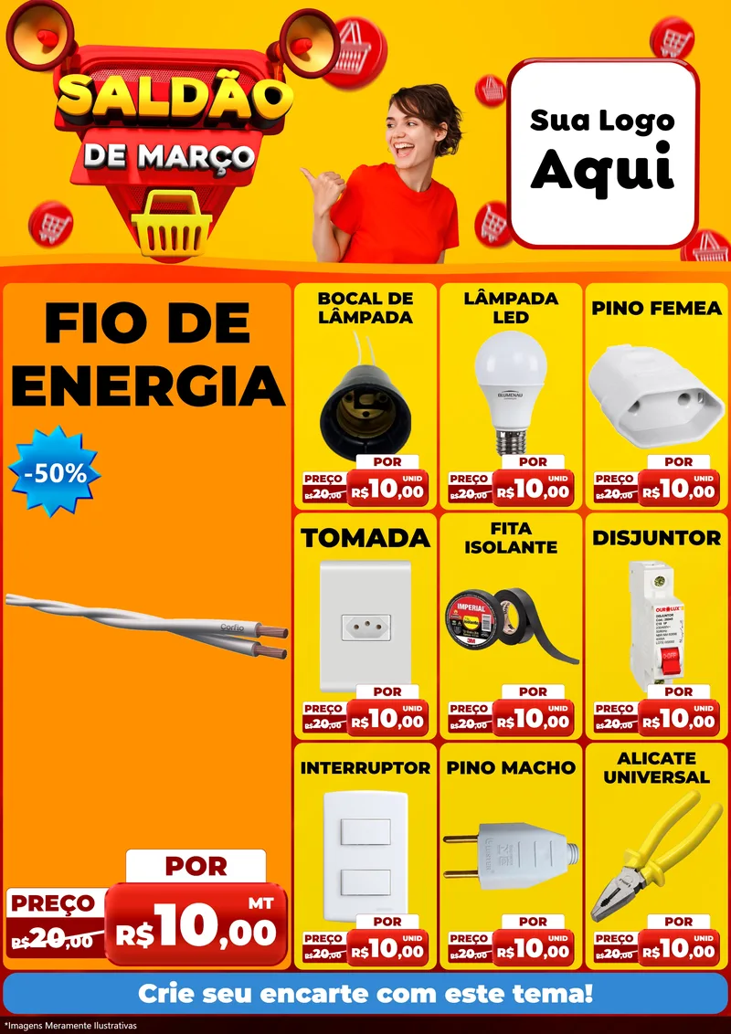 Modelo de Encarte para Encarte A4 Vertical com o tema Saldão de Março para Materiais Elétricos