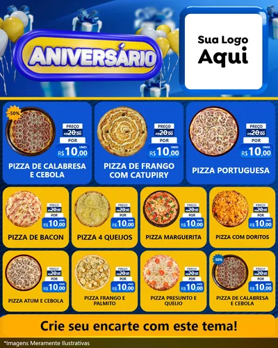 Modelo de Rede Social para Feed Instagram com o tema Aniversário para Pizzaria