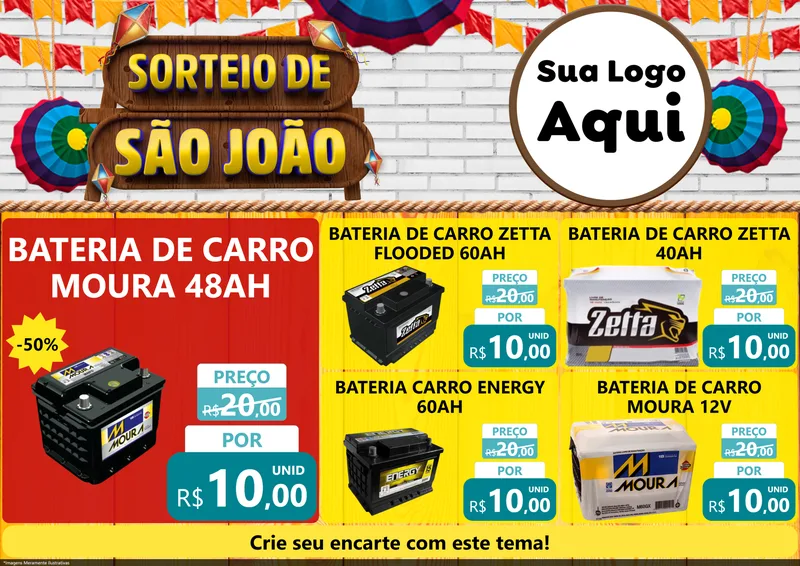 Modelo de Encarte para Encarte A4 Horizontal com o tema Sorteio de São João para Baterias Elétricas