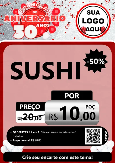 Modelo de Cartaz para Cartaz A4 Vertical com o tema Promoção de Aniversário - 30 Anos para Comida japonesa