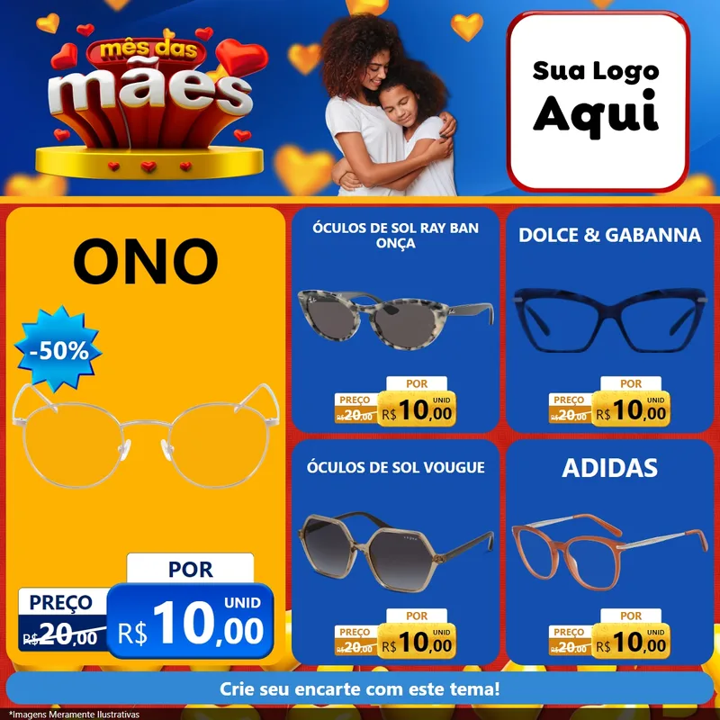 Modelo de Rede Social para Feed Facebook com o tema Mês das Mães para Óticas