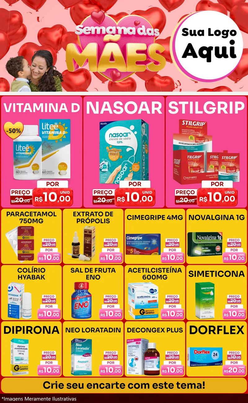 Modelo de Encarte para Encarte Grande com o tema Semana Das Mães para Farmácia