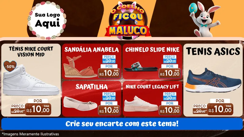Modelo de TV para TV Horizontal com o tema O Coelho Ficou Maluco - Páscoa para Calçados