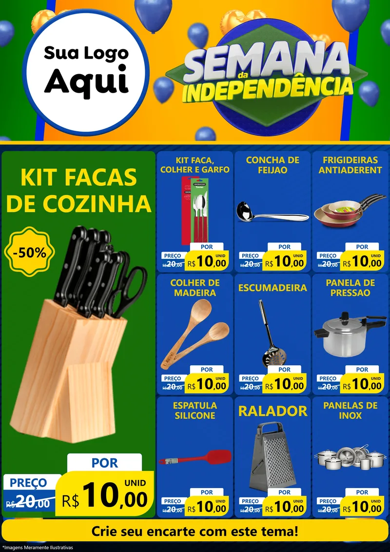 Modelo de Encarte para Encarte A4 Vertical com o tema Semana da Independência para Utilidades Domésticas