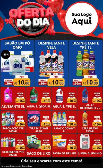 Modelo de Encarte para Encarte Grande com o tema Oferta do Dia para Produtos de Limpeza