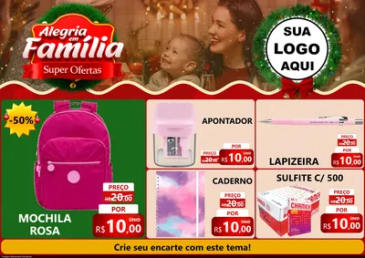 Modelo de Encarte para Encarte A4 Horizontal com o tema Alegria Em Família - Super Ofertas para Papelaria