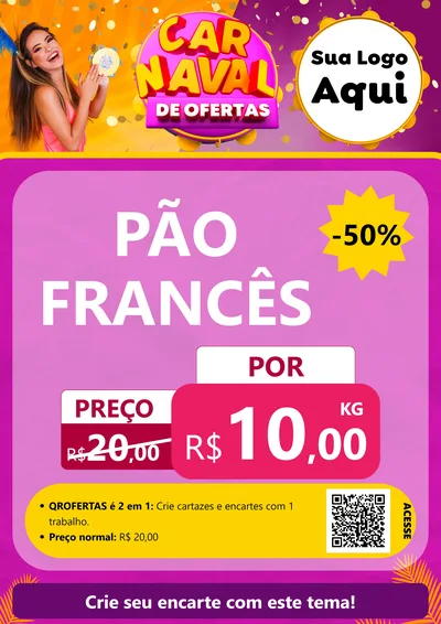 Modelo de Cartaz para Cartaz A4 Vertical com o tema Carnaval de Ofertas para Padaria
