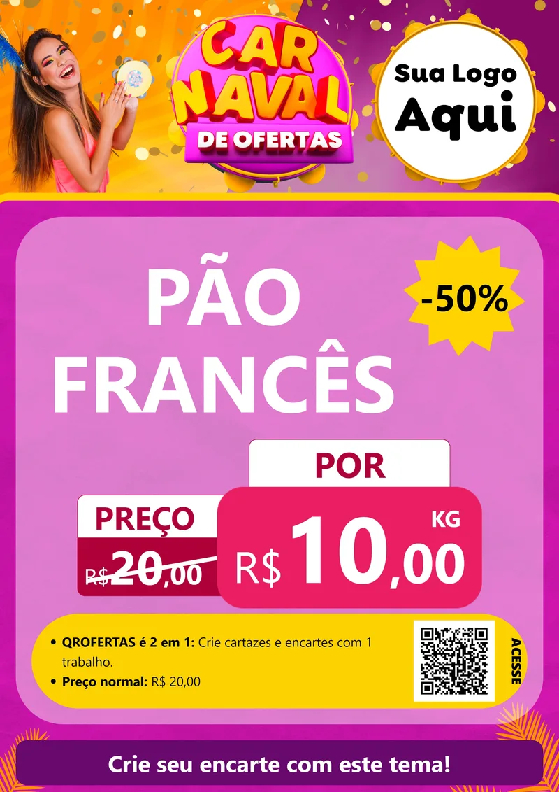 Modelo de Cartaz para Cartaz A4 Vertical com o tema Carnaval de Ofertas para Padaria