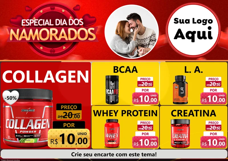 Modelo de Encarte para Encarte A4 Horizontal com o tema Especial Dia Dos Namorados para Suplementos alimentares