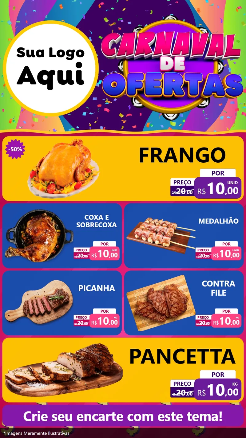 Modelo de TV para TV Vertical com o tema Carnaval de Ofertas para Assados