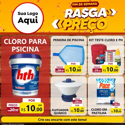 Modelo de Rede Social para Feed Facebook com o tema Fim de Semana Rasga Preços para Produtos para Piscina