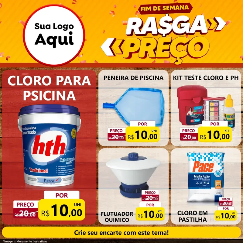 Modelo de Rede Social para Feed Facebook com o tema Fim de Semana Rasga Preços para Produtos para Piscina