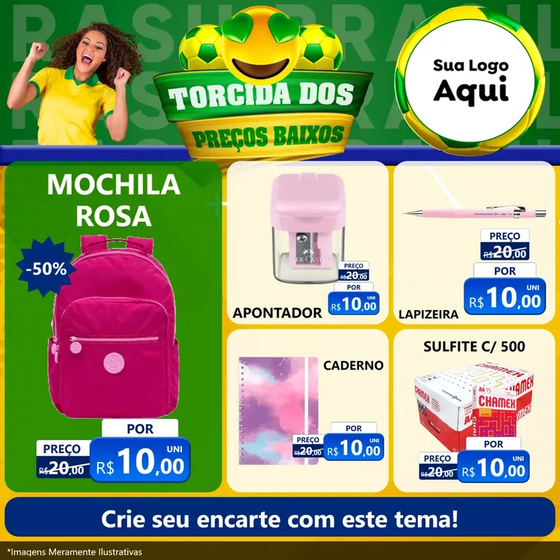 Modelo de Rede Social para Feed Facebook com o tema Torcida dos Preços Baixos - Copa para Papelaria