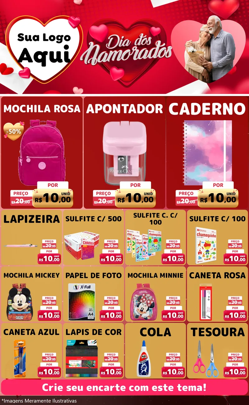 Modelo de Encarte para Encarte Grande com o tema Dia Dos Namorados para Papelaria